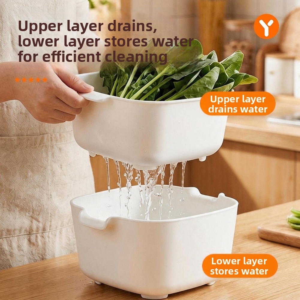 Kitchen Home Gadgets - FoodGrade Two Tier Drain Basket Hollow