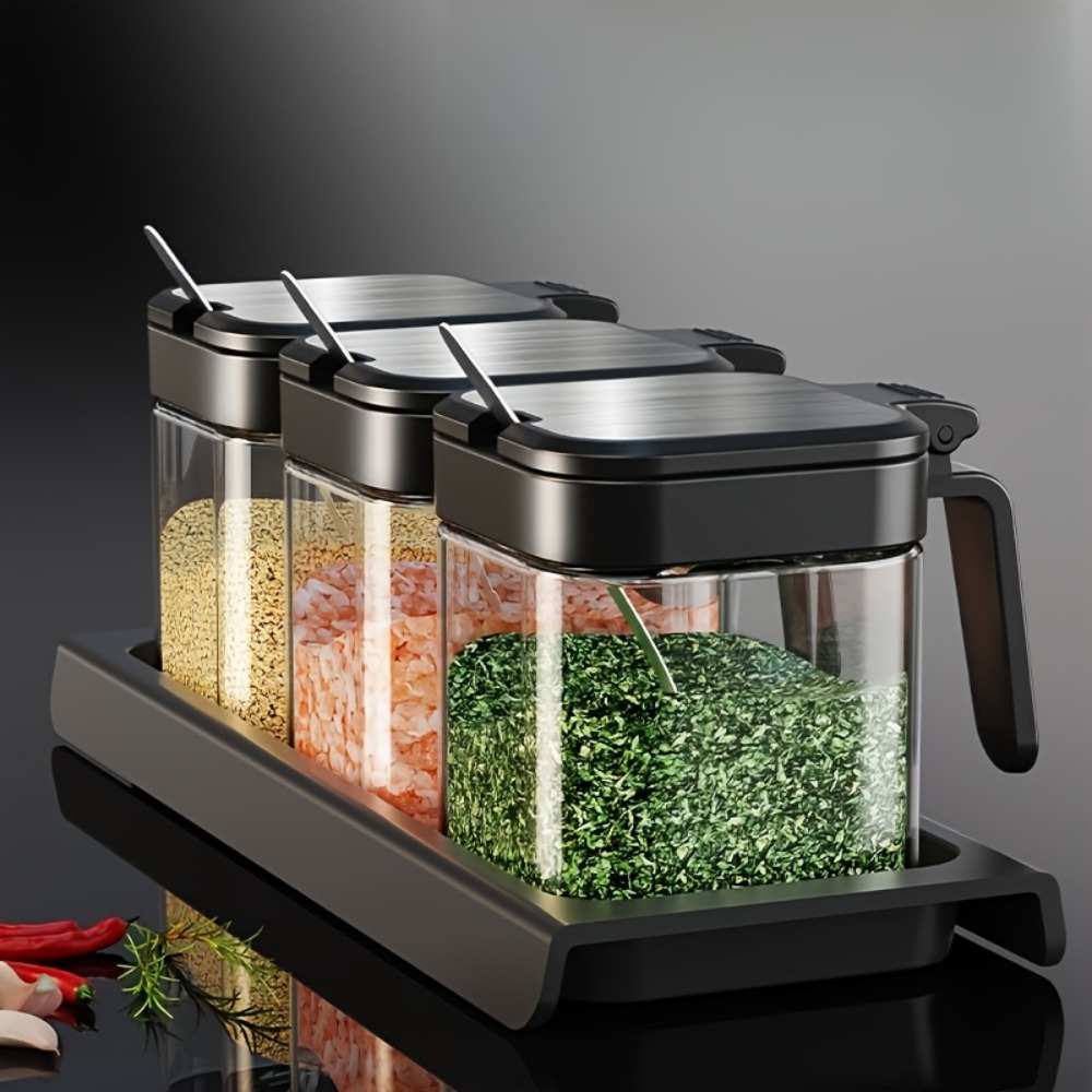 3pcs Glass Spice Jars with Spo - Korean Kitchen Gadgets review and price